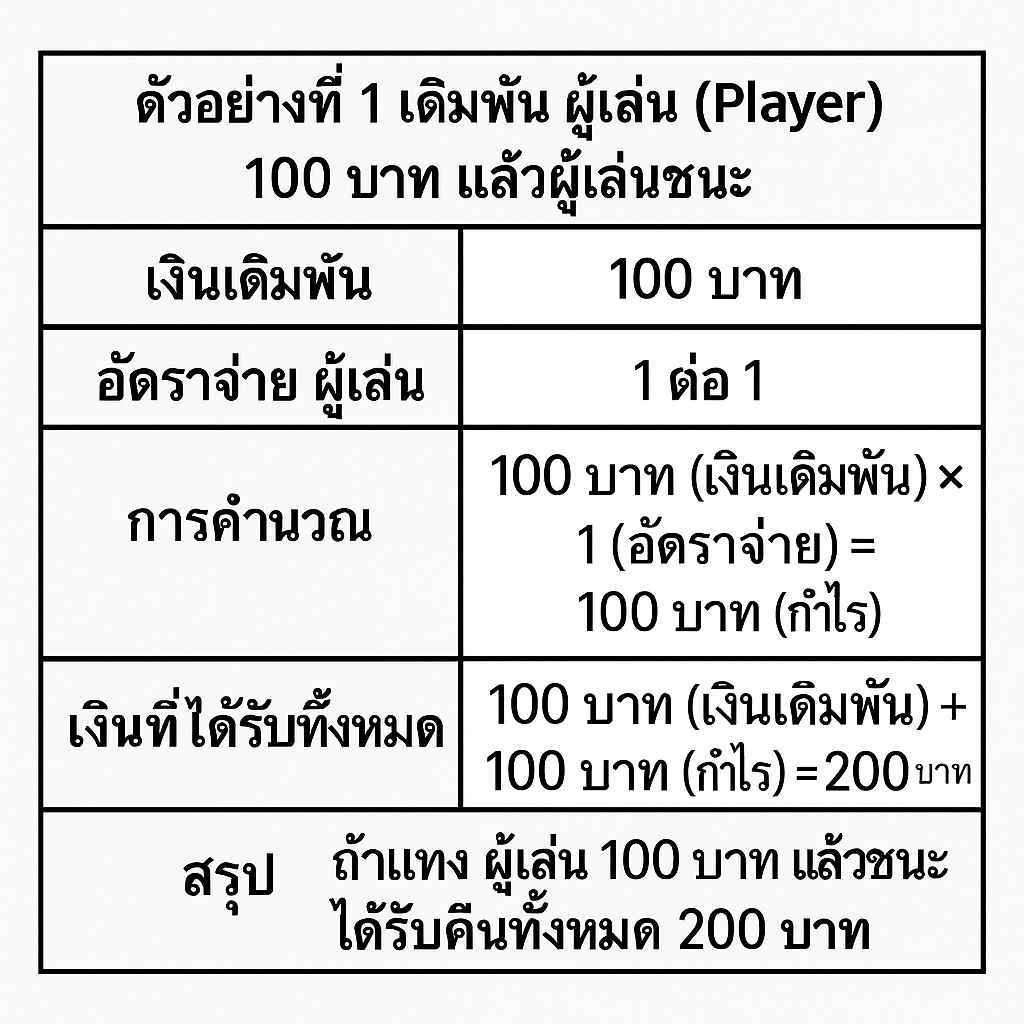 อัตราจ่ายบาคาร่า ตัวอย่างอธิบายการเดิมพัน
